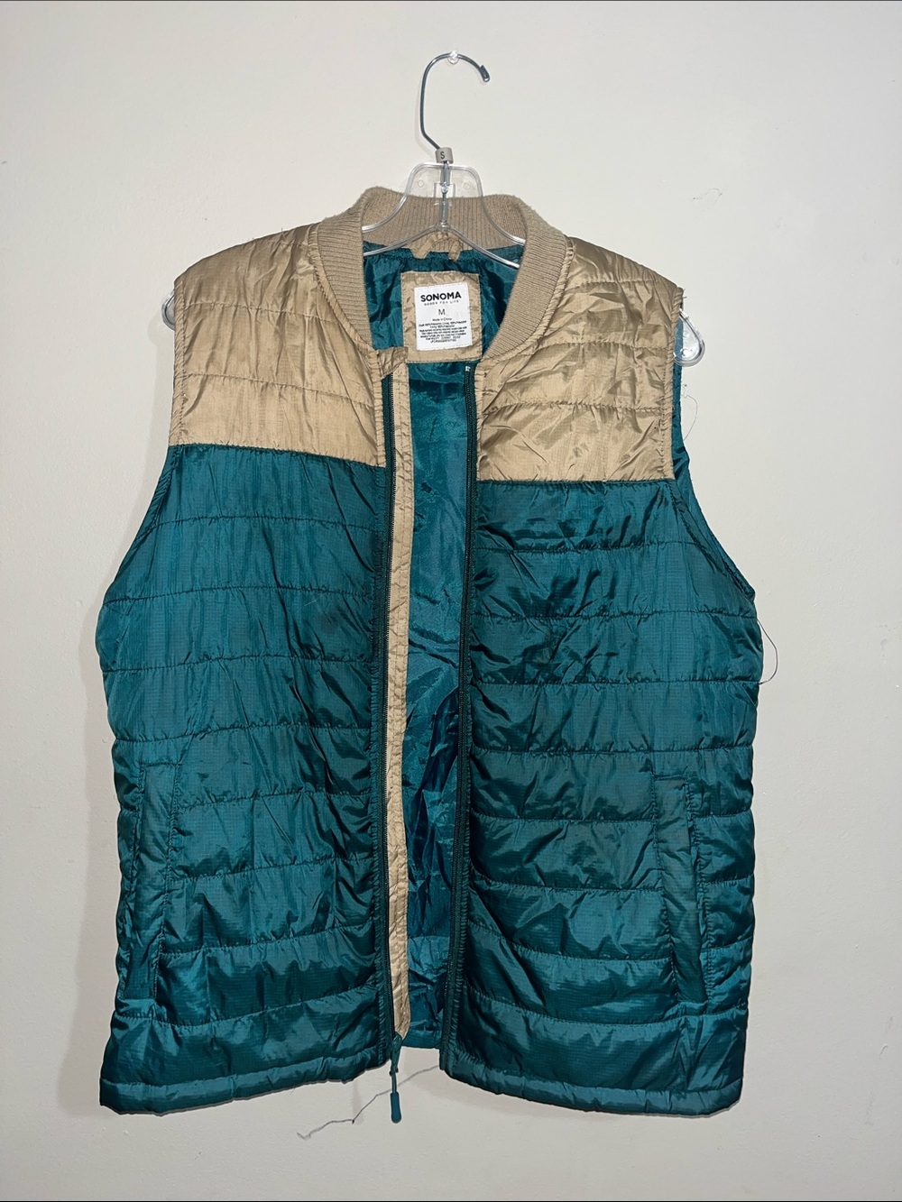 Sonoma Teal and Tan Quilted Puffer Vest